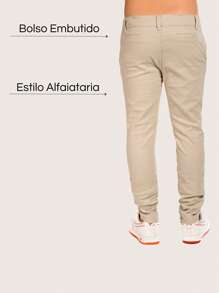 Calça Infantil Menino Sarja Com Elastano Juvenil Estilo Alfaiataria - Bege - Visão 6