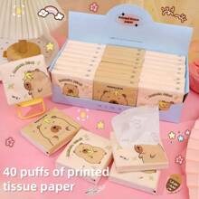 3 stuks schattige bedrukte tissues met cartoonprint, 40 vellen per verpakking, geurvrij, zuivere houtpulp, zacht en comfortabel, veilige materialen, enkelvoudige velvorm, 3-vouwfunctie, willekeurige stijlen