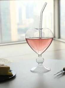 1 pieza Taza con forma de corazón de 210ml/7.1oz con pajita, vaso de vidrio para agua, bebidas, jugo, cóctel, café, verano - transparente - Ver 11