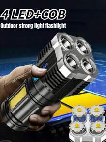 LED 手电筒，带 COB 侧灯的强力 4 LED 手电筒，4 种模式 USB 可充电 LED 手电筒，防水内置电池手电筒，露营工具 - 彩色 - 查看 2