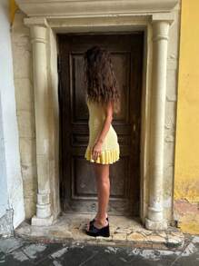 女士优雅性感透视Y2K露脐吊带背心镂空沙滩度假针织罩衫，夏季