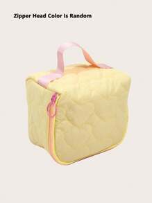 1 pieza Bolsa de maquillaje de lona con diseño de corazón para mujeres, gran capacidad, estilo coreano de moda, estuche con cremallera, bolso de viaje portátil, organizador de artículos de tocador para auriculares, lápiz labial, toallitas sanitarias (el color del tirador de la cremallera es aleatorio)