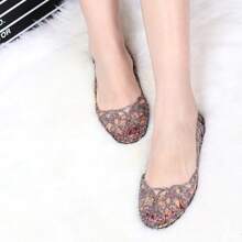 Sandalias de gelatina planas con cristales calados para mujer, zapatos de playa suaves y casuales de punta cerrada, para verano - Negro - Ver 4