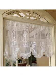 1pc French Double Pearls Lace Bottom Short Sheer Curtain High-Grade Embroidered Half Yarn Drapes For Window Kitchen Door