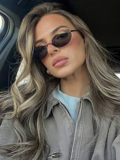 1副女士金属方形无框椭圆形简约小框时尚眼镜，适合日常佩戴和街头摄影，复古時尚眼鏡，沙滩配饰，女士眼镜，基础款時尚眼鏡，秋冬女装，商务休闲，夏季海滩度假、户外活动、旅行礼物