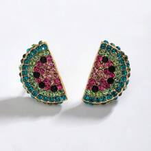 2 piezas Pendientes tipo botón estilo bohemio con cristal de sandía, melocotón y cereza de la serie de frutas, adecuado para uso casual, vacacional y de fiesta de las mujeres