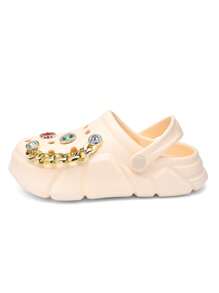 HOEASE 1 双女童时尚透气软底轻便凉鞋，舒适 EVA 一脚蹬家居/沙滩拖鞋，适合所有季节 - 米色 - 查看 3