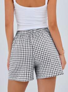 Women's Boxer Shorts Summer Dopamine Casual Home Sleeping Plaid Pj Button Front Y2K Plaid Pajama Shorts - màu đen - Xem 2