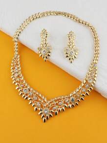 3 件套水钻首饰套装 - 项链、耳环 - 镀层，优雅，适合派对、婚礼、妈妈礼物 - 查看 3