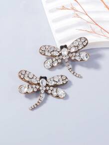 juran 1 par de aretes con forma de libélula con rhinestones, joya adornada linda y brillante para mujeres