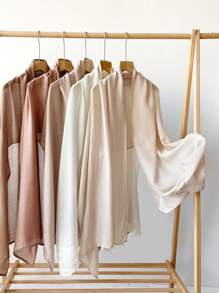 1 Peça - Lenço de Linho, Design Simples de Cor Sólida, Xale Leve Protetor Solar, Sensação Elegante Através da Fronteira Lenço Feminino, Lenço de Chiffon, Lenço Longo, Primavera/Verão para Vestido - Multicolorido - Visão 2