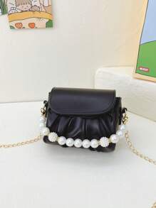 1 pezzo Borsa a tracolla/messenger di moda e dolce con catena e perle, borsa da donna con plissettatura, versione coreana, borsa carina, design plissettato in PU con perle, colori uniti di alta qualità, adatta per lo shopping quotidiano, feste di compleanno, elegante e carina borsa a tracolla con catena, regalo per parenti e amici - Borsa a tracolla plissettata con perle - Visualizzare 13