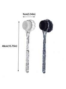 1pc Double-Sided Exfoliating Back Brush, 2-In-1 Scrub Brush, Long Handle Body Scrubber, Unisex Exfoliating Bath Brush (Grey + White) - Multicolor - View 2