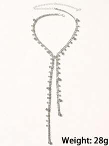 Fashionable Elegant Luxury Rhinestone Tassel Long Necklace - Silver - View 2
