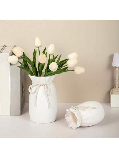 1pc Bohemian ative Vase, Geometric Pattern Plastic Flower Pot Rope Bow Cartoon Aesthetic Home St. Patrick's Day, Easter, Season Birthday Graduation Back To School Room Supplies Vase Glass