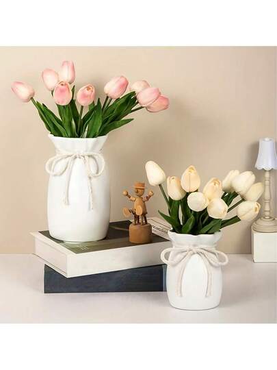 1pc Bohemian ative Vase, Geometric Pattern Plastic Flower Pot Rope Bow Cartoon Aesthetic Home St. Patrick's Day, Easter, Season Birthday Graduation Back To School Room Supplies Vase Glass view 4