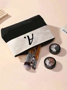 Black Heart Letter Print Makeup Bag, Gift For Girls, Red Air Cushion Beauty Bag,Travel Charger Storage Bag - Black and White - View 8