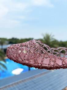 Women's Summer Hollow-Out Flat Jelly Crystal Sandals Closed Toe Soft Beach Shoes - Pink - View 6