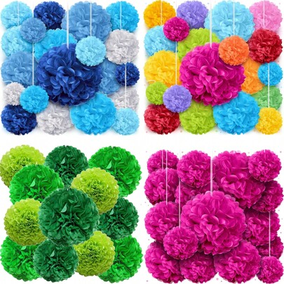 16/20 piezas de pompones de papel de colores rosa, azul, verde, adecuados para la vuelta al cole, boda, día de la confesión, ducha, cumpleaños, fiesta, decoración interior y exterior