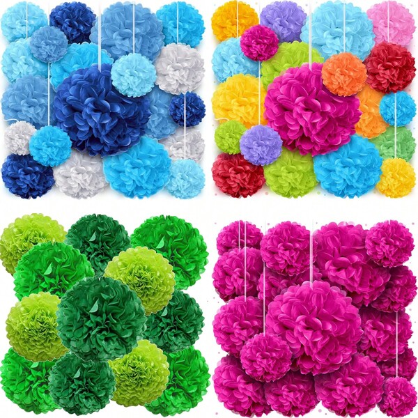 16/20 peças de pompons de papel coloridos, rosa, azul, verde, decoração, adequados para volta às aulas, casamento, dia da confissão, chá de bebê, aniversário, festa, decoração interna e externa