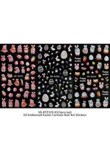 3PCS Easter Relief Nail Stickers, Cute Rabbit Nail Art Self-Adhesive Decoration Tools, Radish Print 5D Self-Adhesive Nail Design, Suitable For Acrylic Nails, Meniscus Supplies For Women And Girls, Holiday Gifts