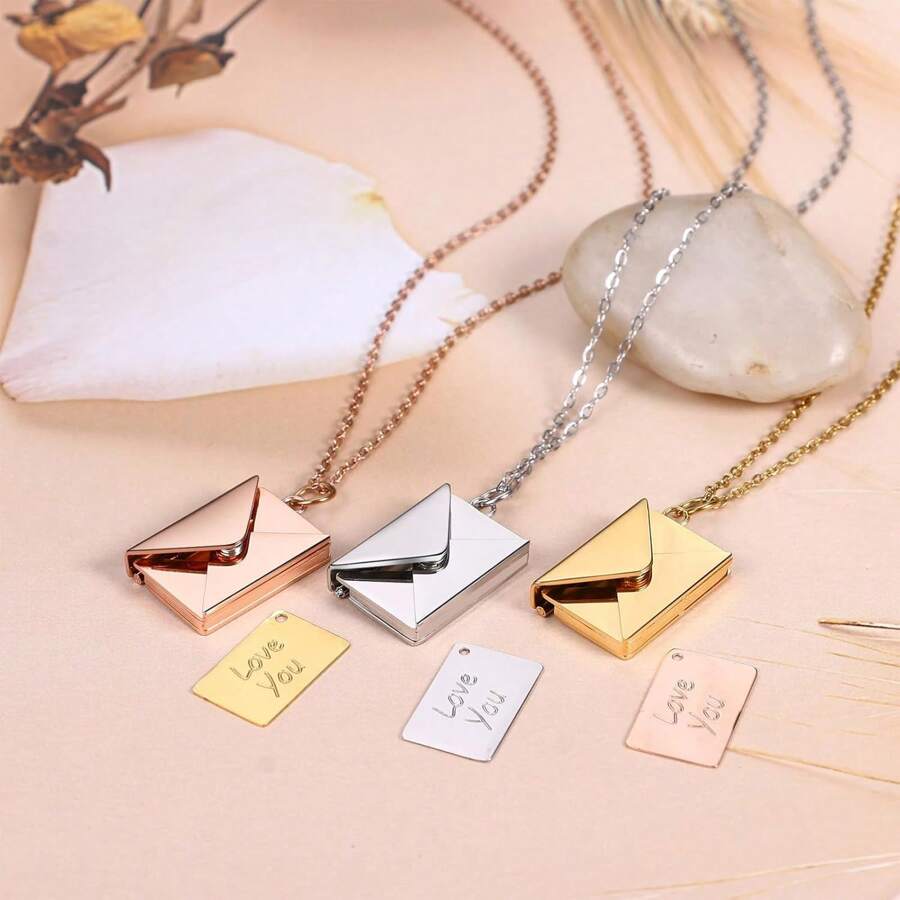 1pc Stainless Steel Envelope Pendant Necklace, Romantic Gift For Women, Suitable For Daily Wear