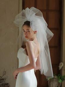 1pc White Multi-Layer Bridal Hair Comb Veil, Wedding Hair Accessory For Photography And Ceremony Fall Clothes For Women Valentine's Day Accessories - White - View 5