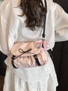 1 pieza Bolso de mujer con bloques de color y pliegues tipo nube, bolso de hombro/cruzado de estilo Y2K con lazo elegante, apropiado para festivales, citas, regalos
