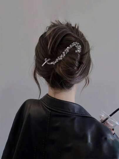 1pc Fashionable Rhinestone Twist Hair Clamp, Suitable For Daily Wear, School Stuff, Looks Of Party