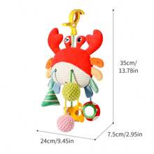 1pc Baby Plush Pull/Push Sensory Toy, Includes Crab & Chick Shaped Fabric Toys With Teether, Mirror, Bell, Suitable For Crib, Stroller, Car Seat, Multi-Textural Experience, Early Educational Development Gift For Baby Boys And Girls (Some Accessory Colors Randomly Assorted)