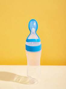 90ml/3oz 藍色矽膠擠壓奶瓶帶湯匙和吸盤、嬰兒湯匙餵食器、奶粉分配器 - 藍色 - 查看 8