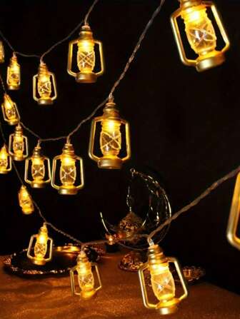 1pc Vintage Black Oil Lamp String Lights With 10/20 LED Bulbs - Battery-Powered, For Home Decor, Living Room, Bedroom, Curtain, Festive Occasions, Weddings, Parties, Lights For Living Room(Battery Not Included)
