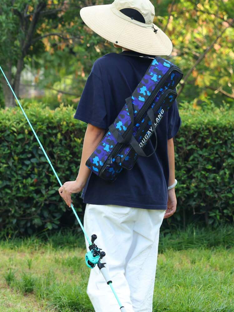 SOUGAYILANG Bolsa de equipo de pesca profesional de 57 CM - Impermeable, con correa de hombro acolchada, correas de transporte, cremalleras dobles y bolsillo lateral - Azul - Añade 11