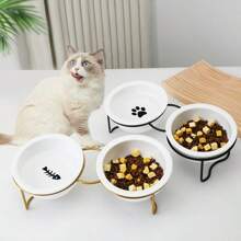 New Ceramic Double Bowl With Iron Wire Stand, Cat/Dog Lover Gift And Dog/Cat Mom Love Pet Bowls For Cat Lover And Cat Mom Love And Dog Lover And Dog Mom Love, Dual-Purpose Cat/Dog Lover Gift And Dog/Cat Mom Love Pet Food And Water Bowls