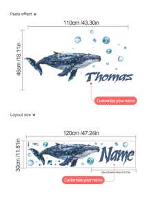 [Élément essentiel pour la rénovation de la chambre d'enfant] Autocollant mural personnalisé avec le nom, autocollant de décoration avec des animaux marins de dessin animé + décoration de chambre d'enfant personnalisée, autocollant commémoratif du nom de bébé, anniversaire, fête des 100 jours, autocollant décoratif pour garderie (amovible) Rentrée des classes