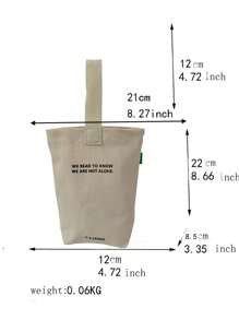Fashionable Minimalist Women Handbag, Casual Canvas Small Tote Bag, Lightweight Foldable Square Bag, Beige Letter Print Design, Fits Keys, Water Bottle, Phone And Personal Items, Suitable For Outings And Walking Pet - Beige - View 5
