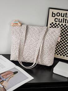 超大碎花学院风休闲手提包可爱清新绗缝碎花购物袋短途旅行包夏季新款包包妈咪旅行包百搭单肩包升级款手提包大号单肩托特包 - 粉色 - 查看 8