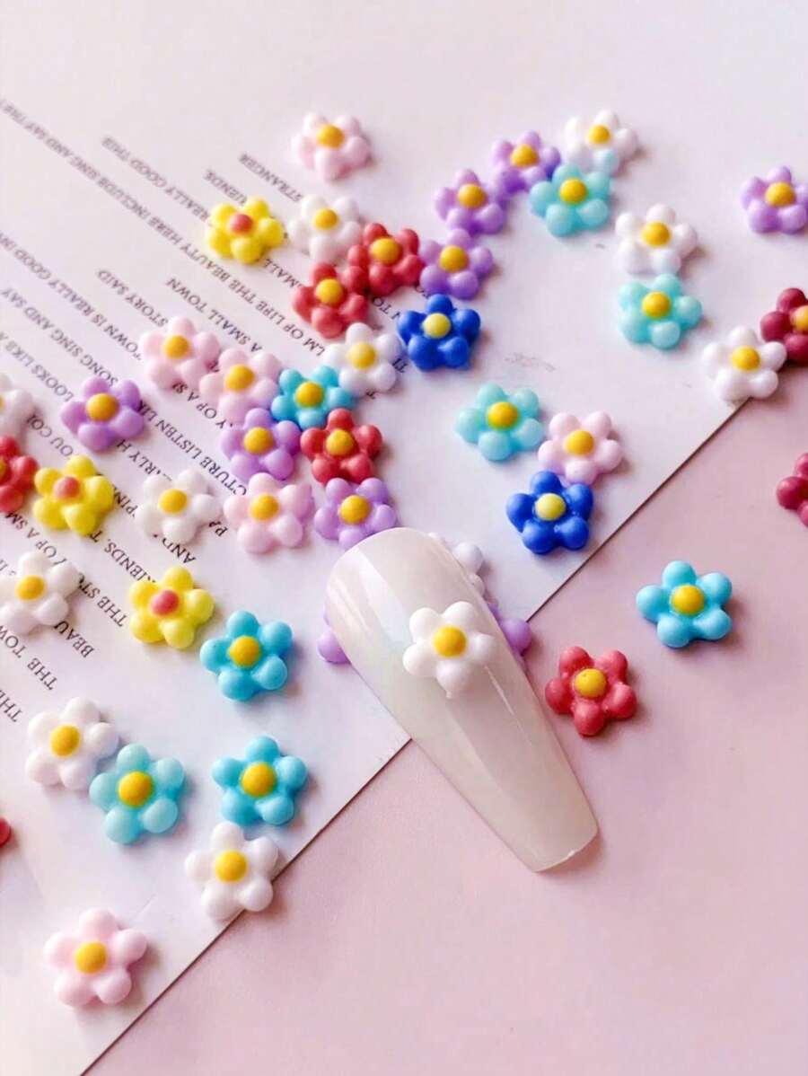 50pcs Macaron Nail Decoration DIY Multi-Color Random Mix, Nail Salon, Color Sunflower, Frangipani, Five-Petal Flowers, Spring And Summer