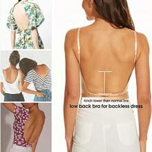 Backless Women Push Up Bra Super Boost Sexy Deep U Plunge Bra Invisible Underwear Body Shaper Shapewear Gathering Low Back With Transparent Shoulder Straps - 米色 - 查看 5