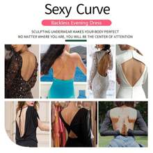 Backless Women Push Up Bra Super Boost Sexy Deep U Plunge Bra Invisible Underwear Body Shaper Shapewear Gathering Low Back With Transparent Shoulder Straps - 米色 - 查看 6
