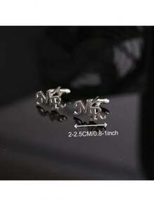 Customized Engraved Stainless Steel Cufflinks - Elegant Double Initial "Mr. & Mrs." Design, Ideal For Couples, Perfect For Valentine's Day Gift And Daily Work Accessory - Multicolor - View 1