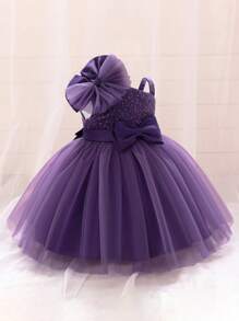 Baby Girls Champagne Color Sequin Elegant Princess Dress, Suitable For Parties - Purple - View 2