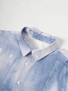 2pcs Vintage Fashion Washed Denim Short Sleeve Shirts Outfits, Casual Loose Fit Shirt And Pants Set, Suitable For Couples, Island Holiday Beach Wear, Gift For Husband/Boyfriend - Multicolor - View 4