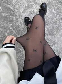 Tất chân trần in hình bướm co giãn cao thời trang, quần bó da thoáng khí, quần legging cỡ lớn cho nữ - màu đen - Xem 7