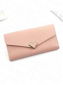 1pc Fashion Plain Heart Shaped Wallet Women's Simple Long Design With Multiple Card Slots Suitable For Daily Commute Wallet Purse Wallet Long Wallet For Women Mini Wallet