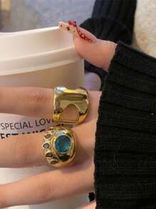 1PC Asymmetric Geometric Chunky Opening Rings For Women Stainless Steel Gold Color Wedding Ring Aesthetic Fashion Jewelry Party Gift