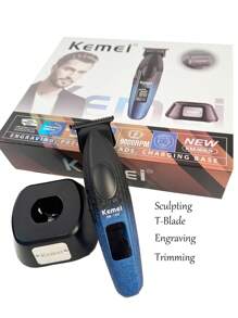 Kemei KM-1669 New Hair Trimmer Professional Electric T-Blade Clipper With Charging Base Type-C 9000RPM High Speed 0mm Zero Gaped Carving Clipper For Men Beard Hair Trimmer Barber Use Men's Birthday Gift For Men