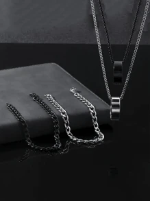 4pcs Men Casual Fashion Stainless Steel Ring, Necklace, And Bracelet Jewelry Set