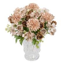 1 件/3 件人造玫瑰花丝绸绣球花束假茶玫瑰适合秋季婚礼花瓶用于家庭餐厅卧室装饰、节日生日派对配件、户外花园装饰 - 咖色 - 查看 8