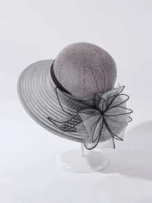 1pc Outdoors Casual UV Protection Sun Hat, Spring/Summer, Women's Large Floral Chiffon Sun Protection Hat, Matching Unisex Bucket Hat Y2K Style